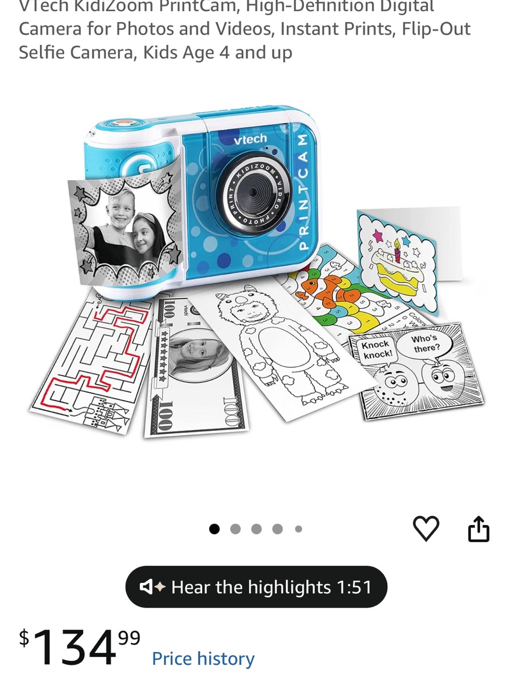 VTech KidiZoom PrintCam Instant Print Kids Camera - Blue